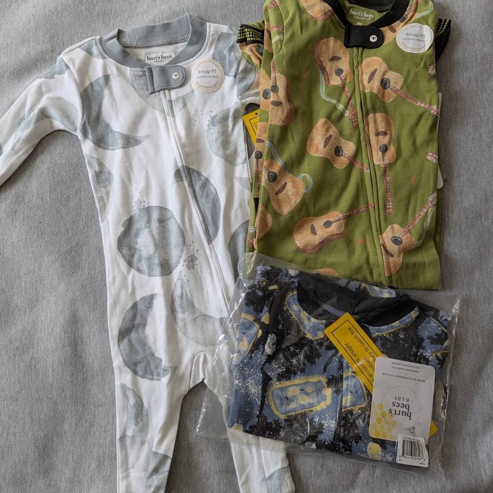 3 Pairs NWT Burt's Bees Baby Organic Cotton Pajamas